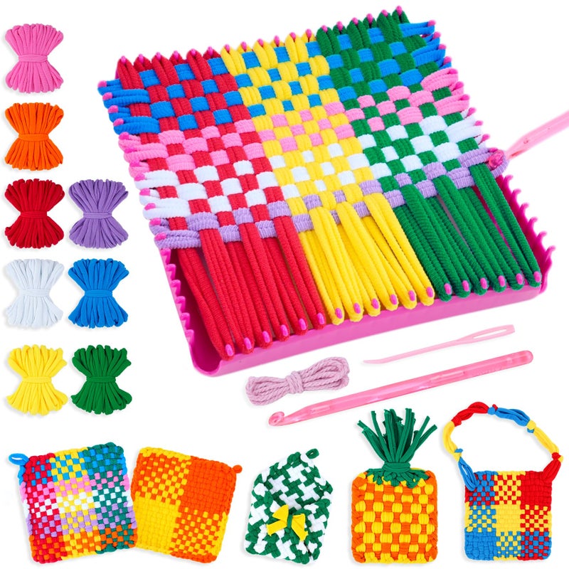 PREBOX Weaving Loom Kit Toys for Kids and Adults, Potholder Loops Crafts for Girls Ages 6 7 8 9 10 11 12, 7" Pot Holder Loom Knitting Kits and Gifts for Kids and Beginners, Make 6 Masterpieces - Image 1